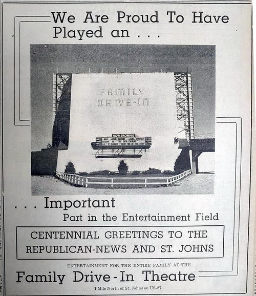 Family Drive-In Theatre - Old Ad (newer photo)